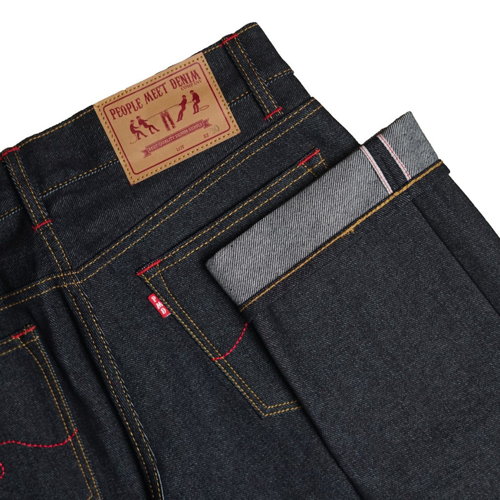 PMD & Co USAGI 14oz Black Indigo Denim Selvedge Accent Slim Fit - Stencil