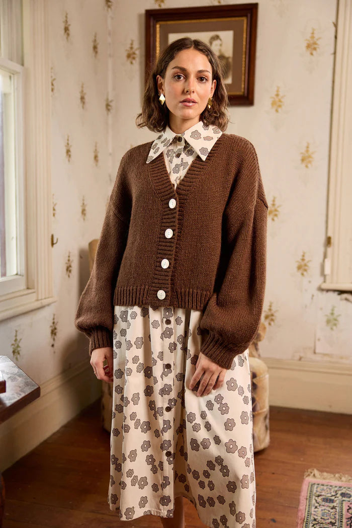 Thing Thing Huddle Cardigan - Chocolate - Stencil