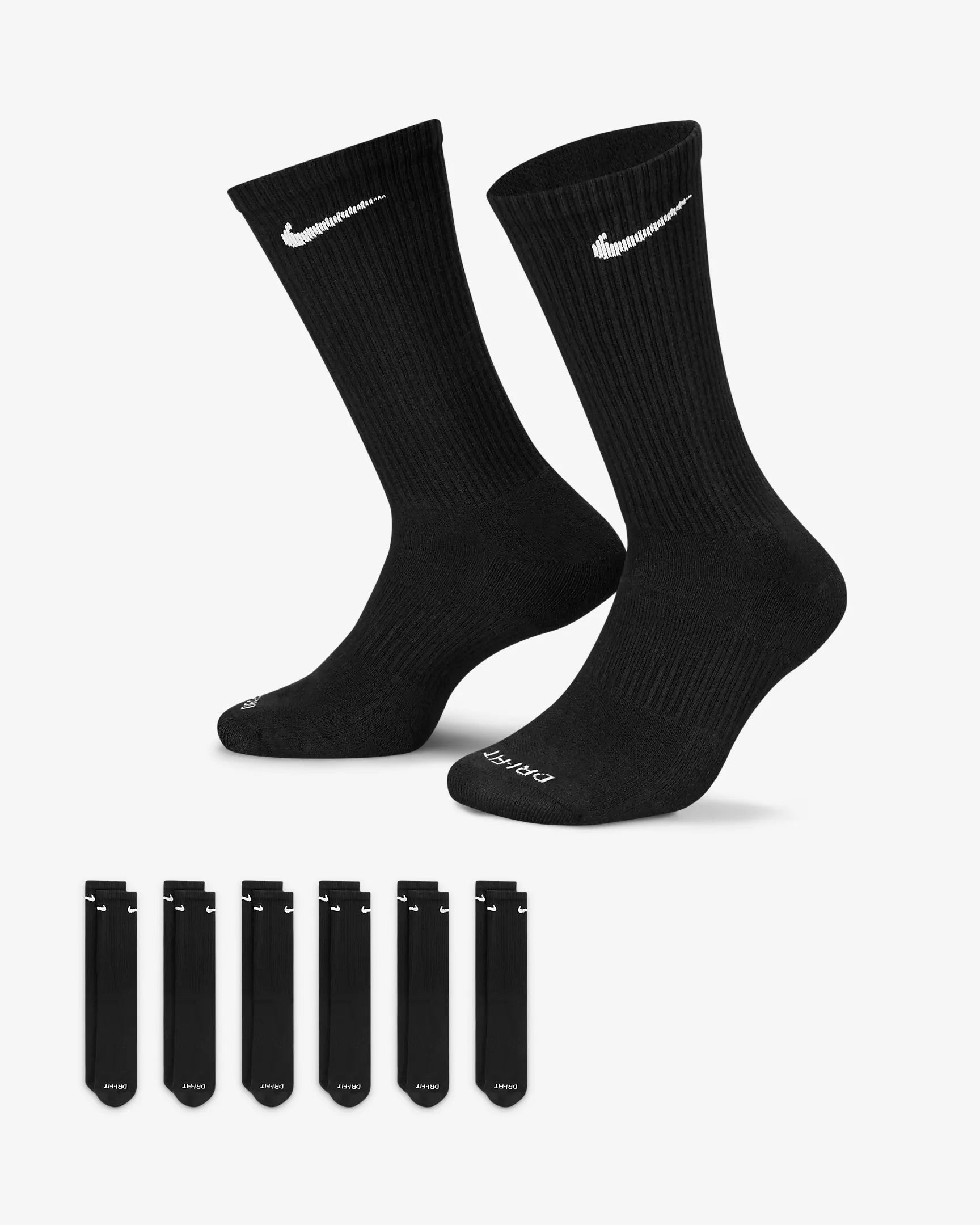 Nike Everyday Plus Cushioned Training Crew Socks (6 Pairs) Black - Stencil