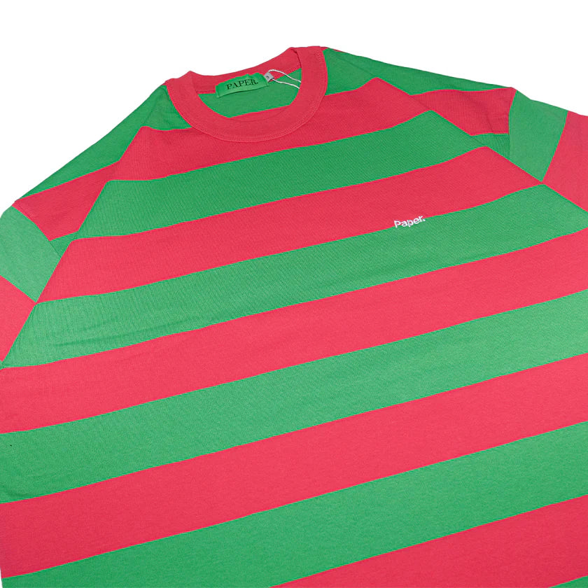 Paper Basic Stripe Tee - Green/Red Stripe - Stencil