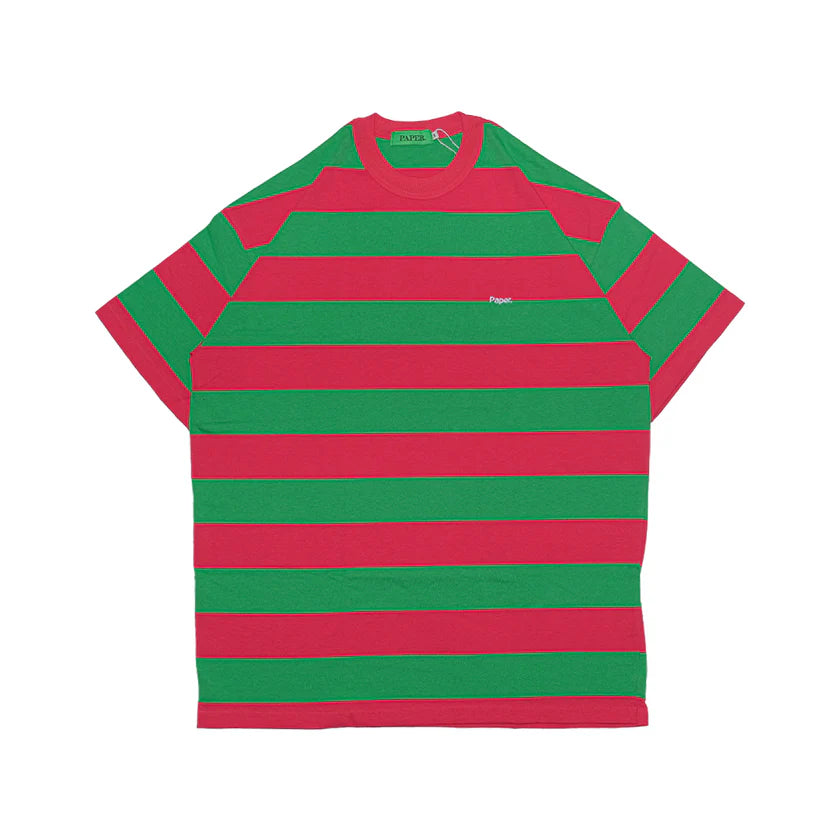 Paper Basic Stripe Tee - Green/Red Stripe - Stencil