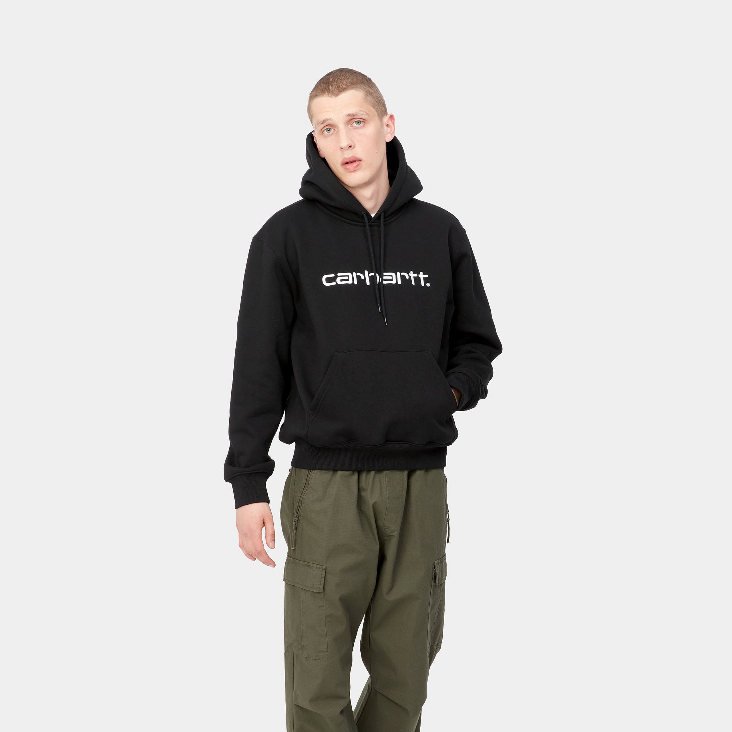 Carhartt Hooded "Carhartt" Sweat - Black / White - Stencil