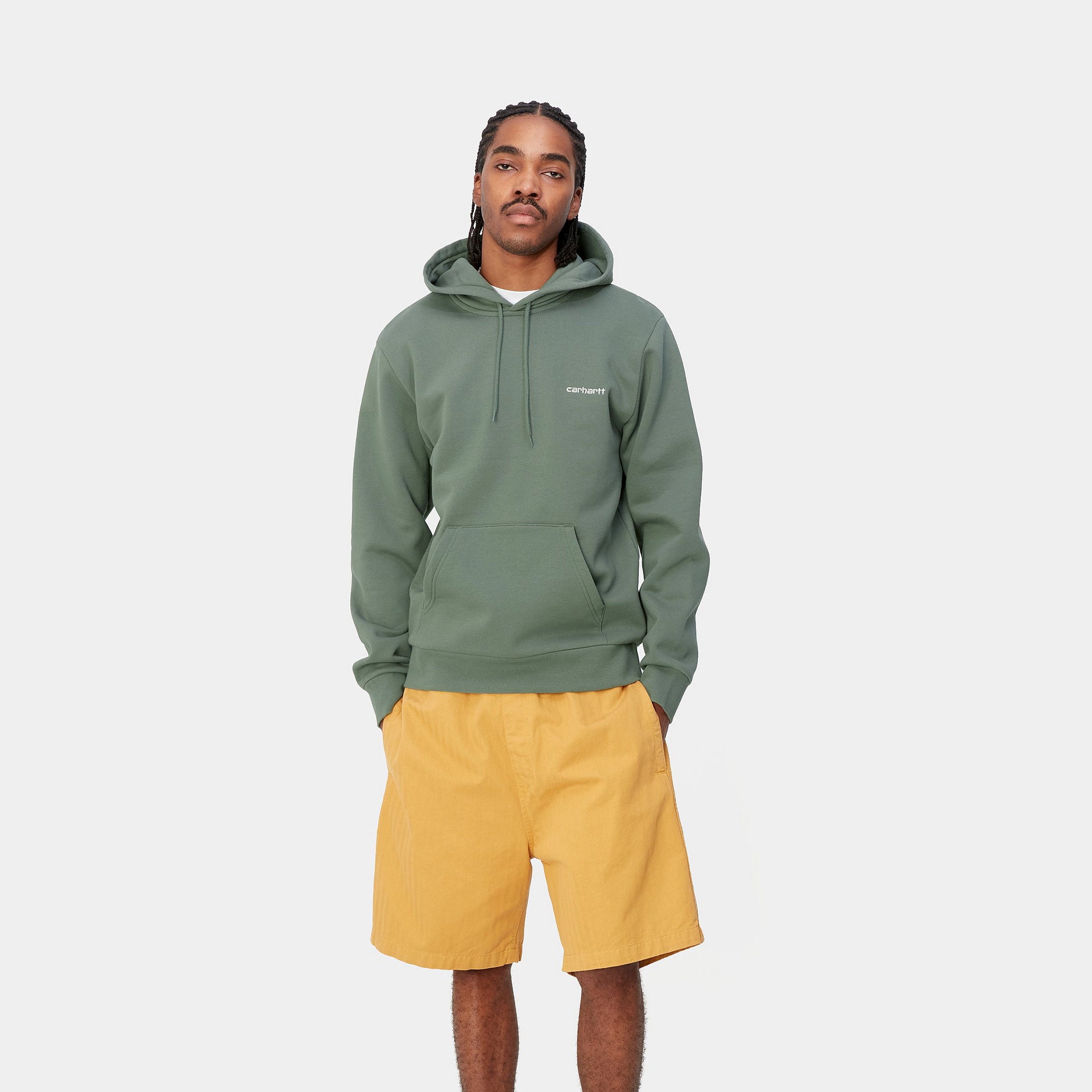 Carhartt Hooded Script  Embroidery Sweatshirt - Park/White - Stencil