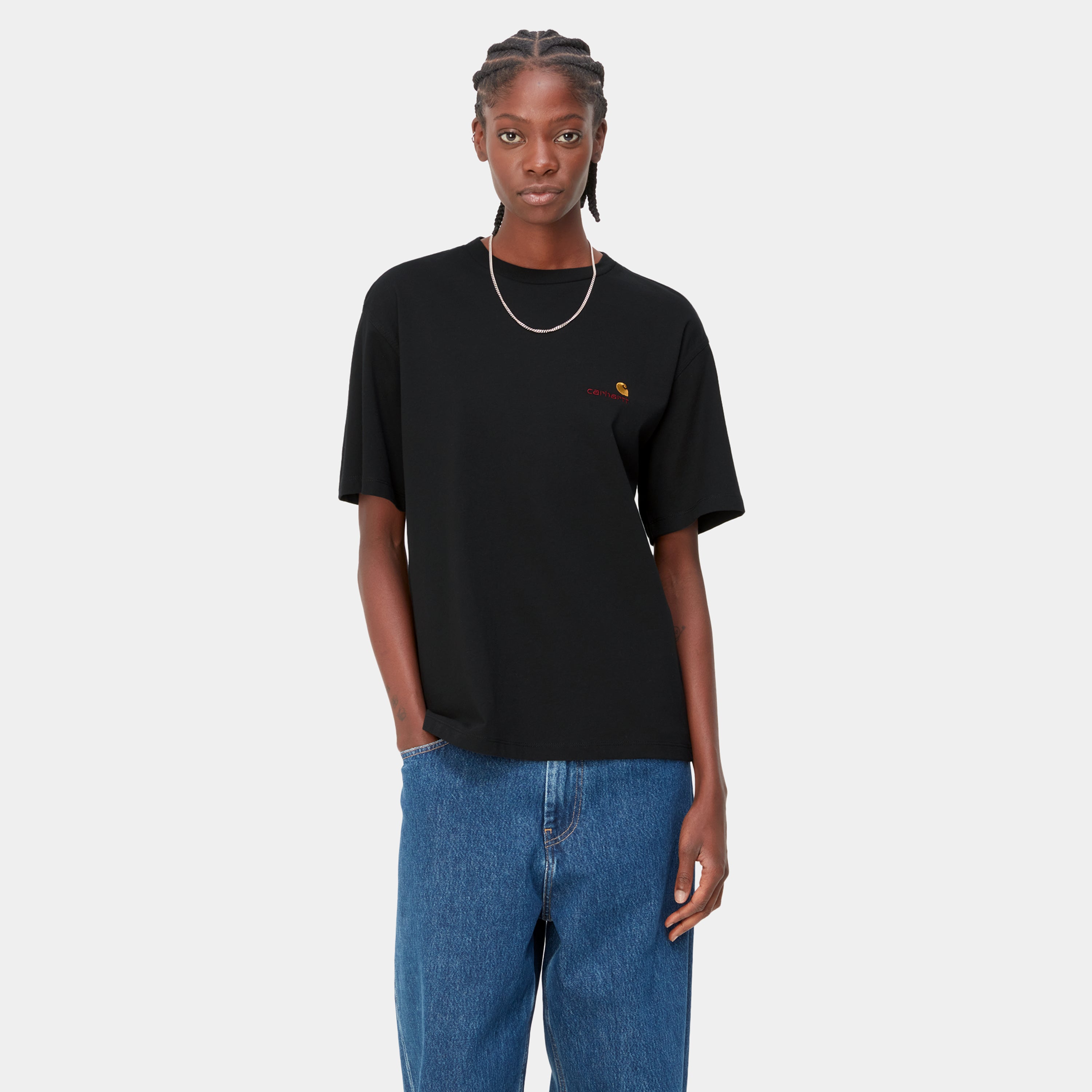Carhartt Women's S/S American Script T-Shirt - Black - Stencil