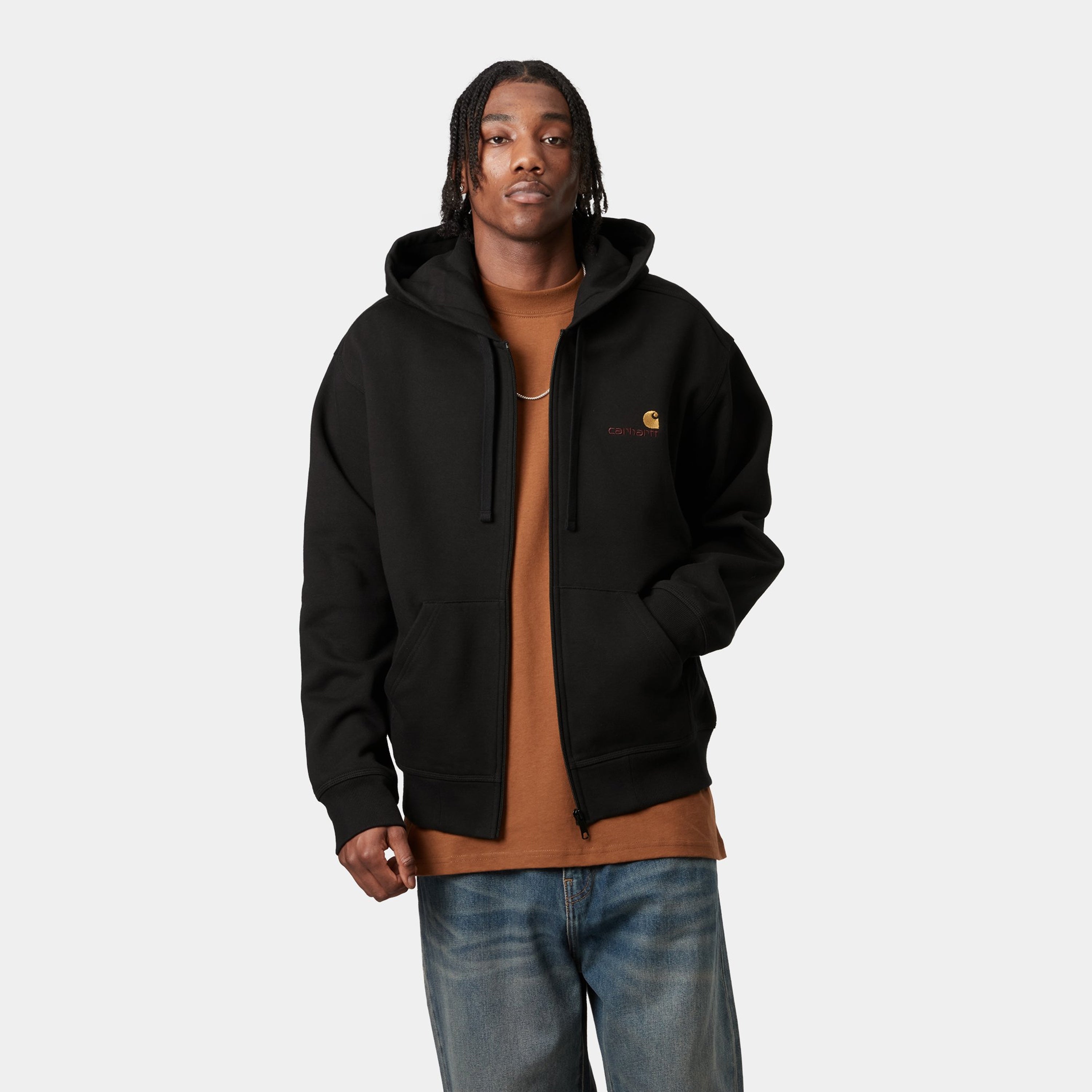 Carhartt Hooded American Script Jacket - Black - Stencil
