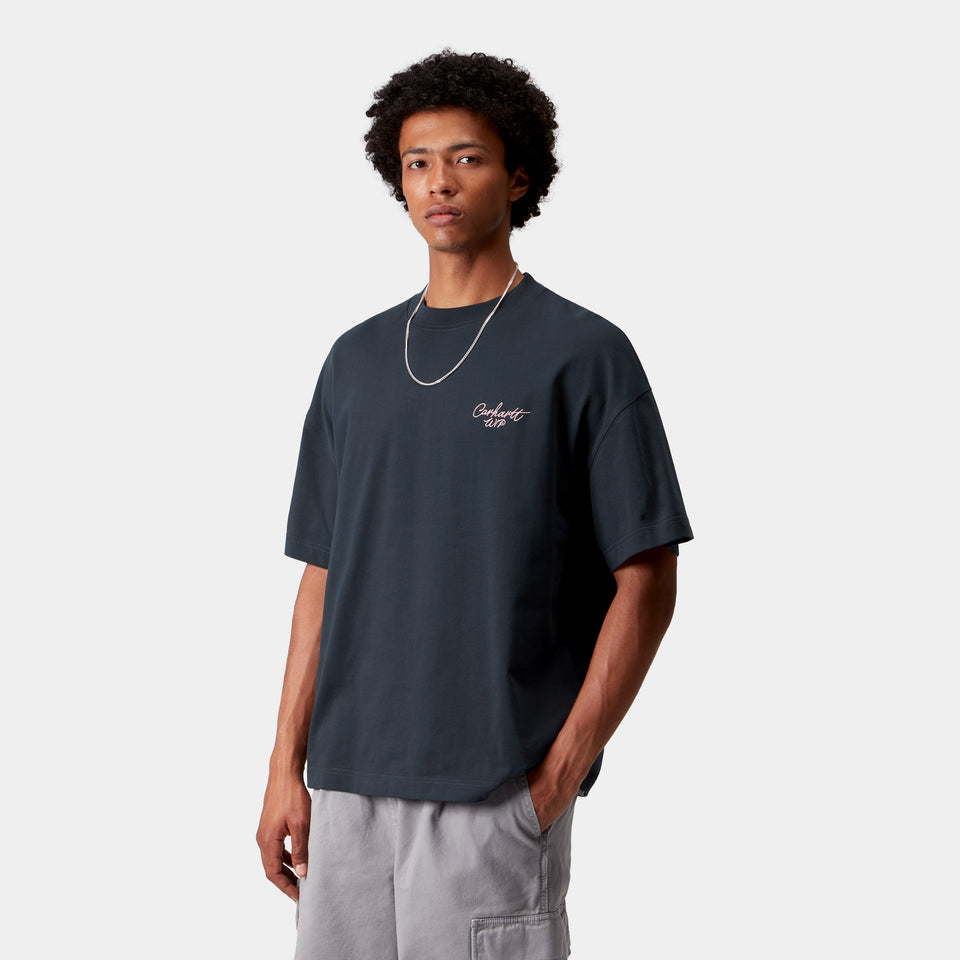 Carhartt S/S Signature Script T-Shirt - Deep Night/Glassy Pink