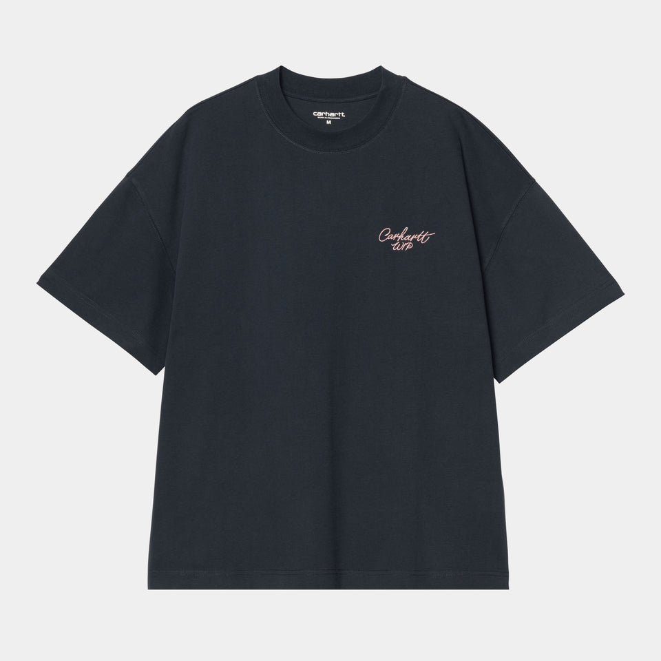 Carhartt S/S Signature Script T-Shirt - Deep Night/Glassy Pink
