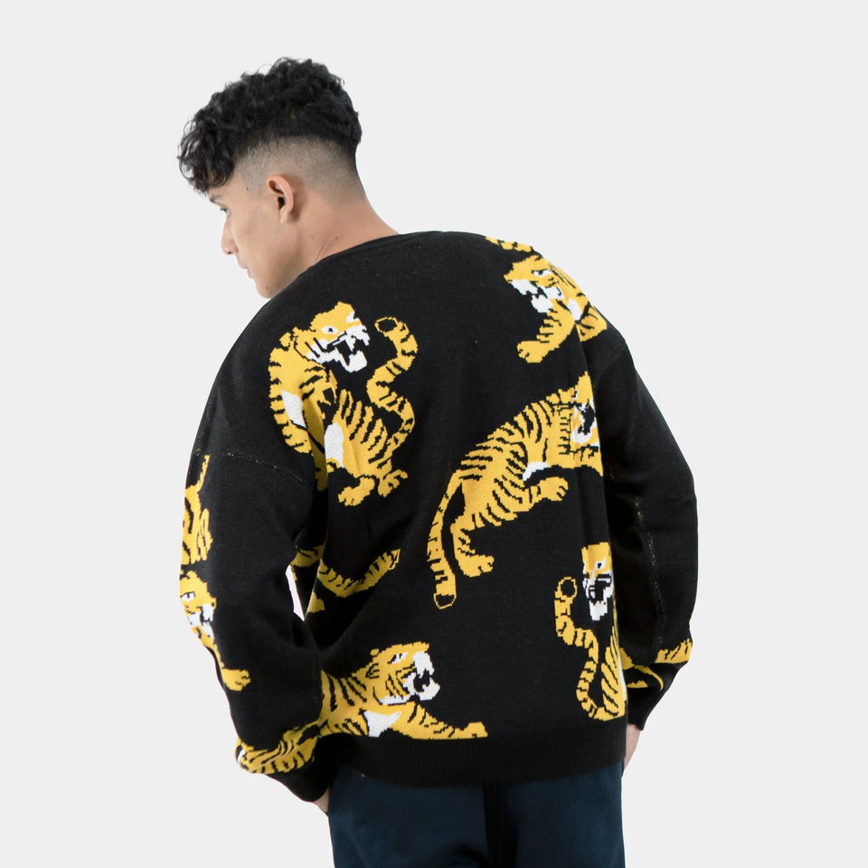 Cosmic Tiger Knit Sweater - Black