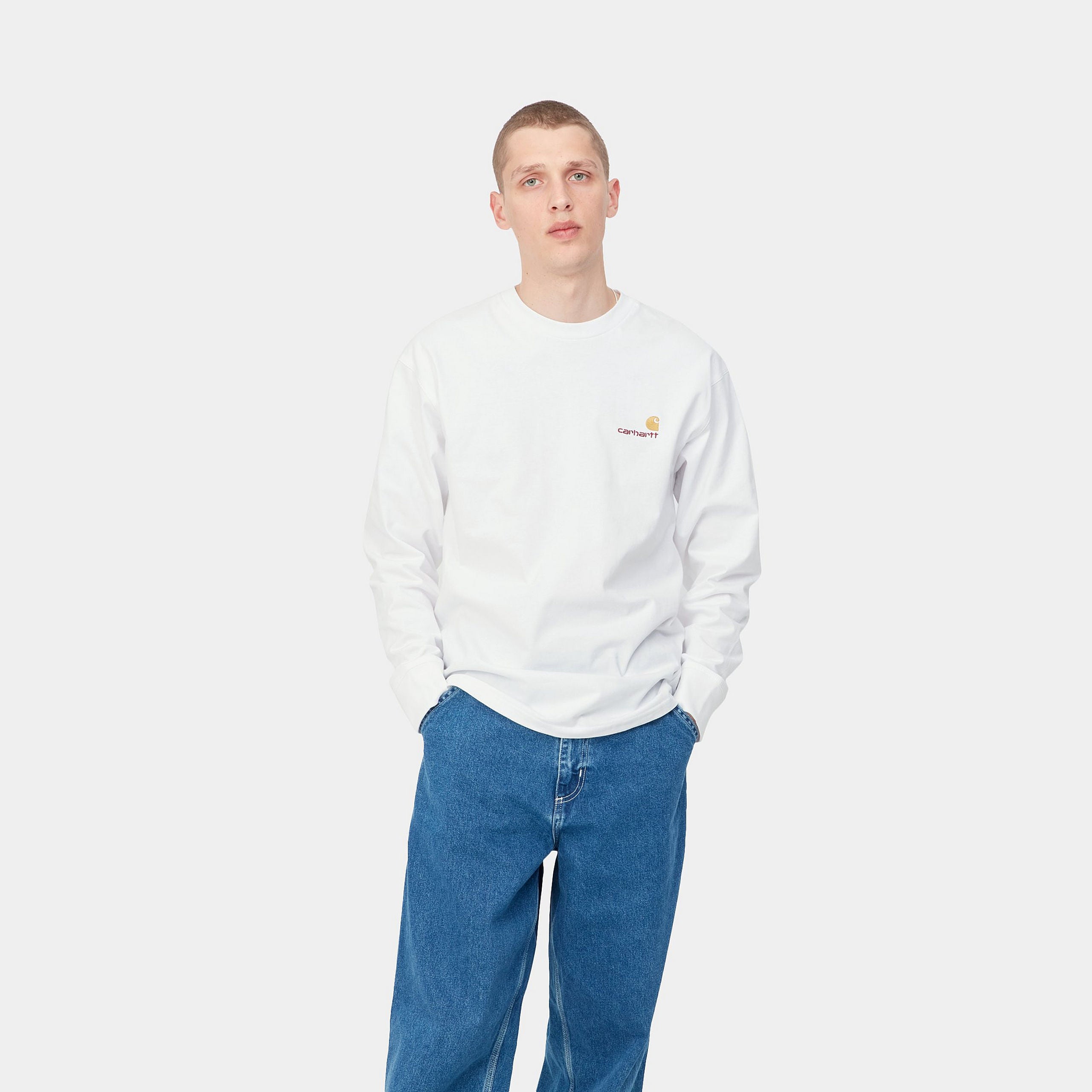 Carhartt L/S American Script T-Shirt - White - Stencil