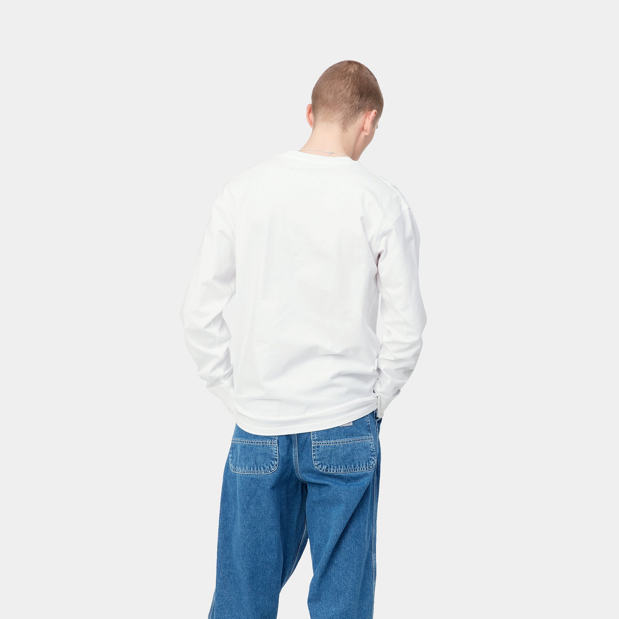 Carhartt L/S American Script T-Shirt - White - Stencil