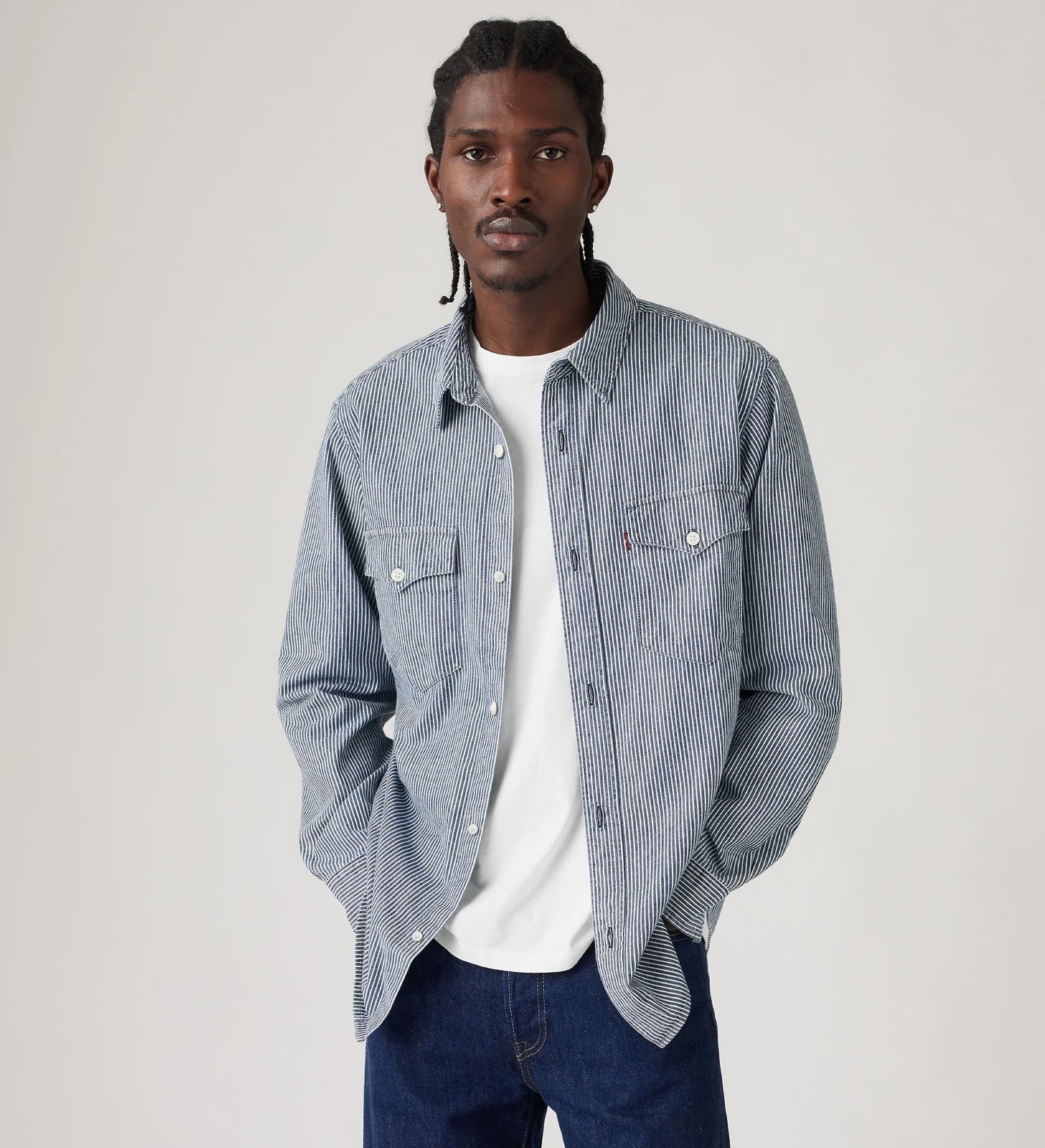 Levis Men's Relaxed Fit Western Shirt - Grand Dark Railroad Stripe