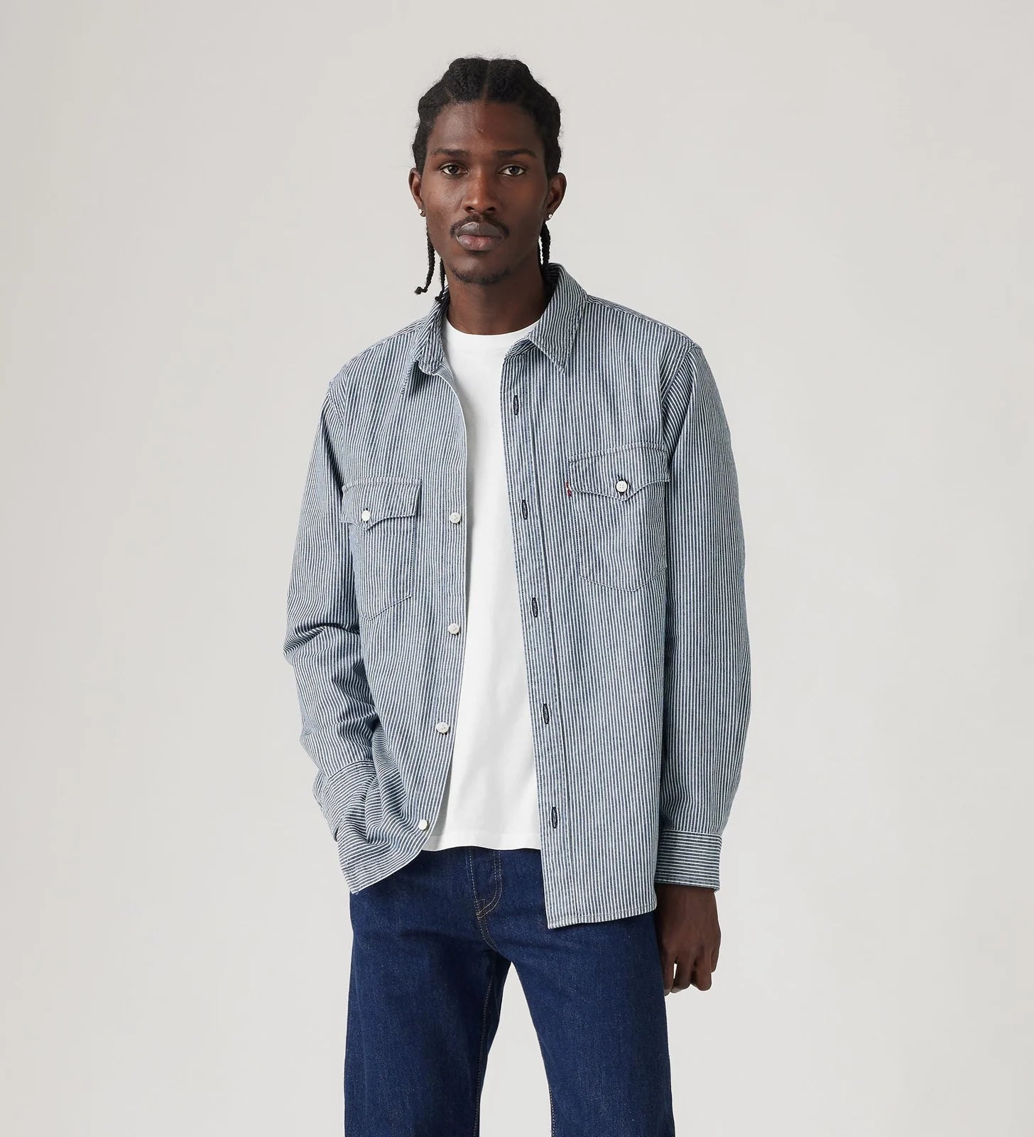 Levis Men's Relaxed Fit Western Shirt - Grand Dark Railroad Stripe