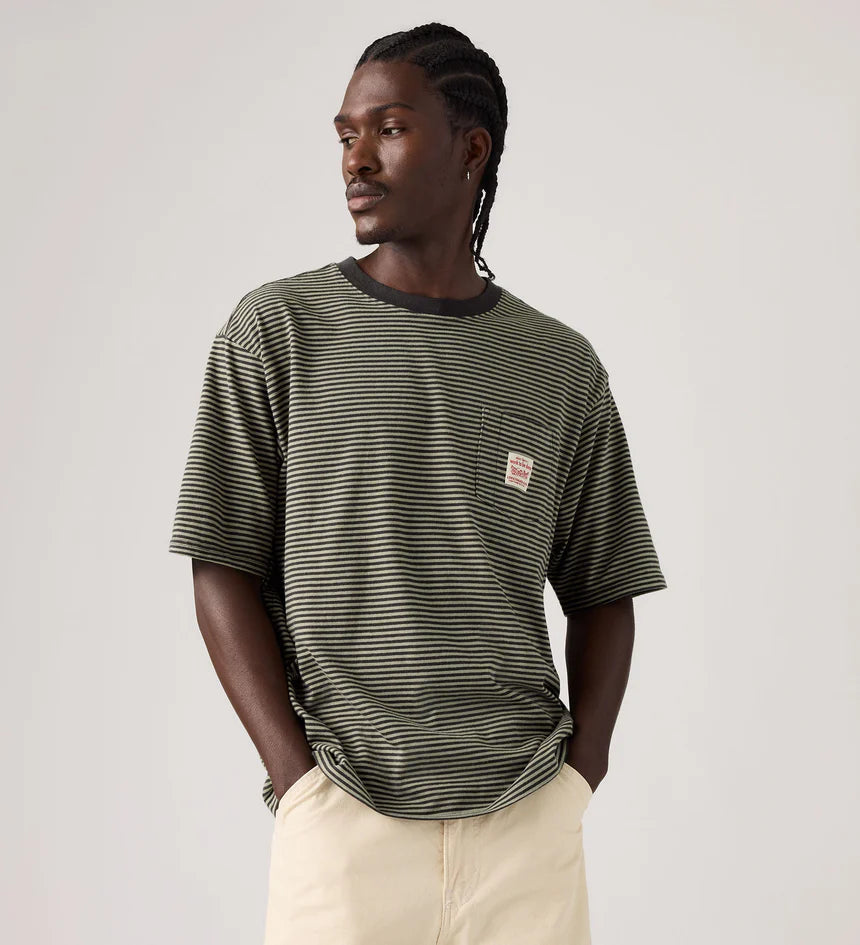 Levi's Men's Short-Sleeve Workwear T-Shirt - Euan Stripe Dried Sage - Stencil