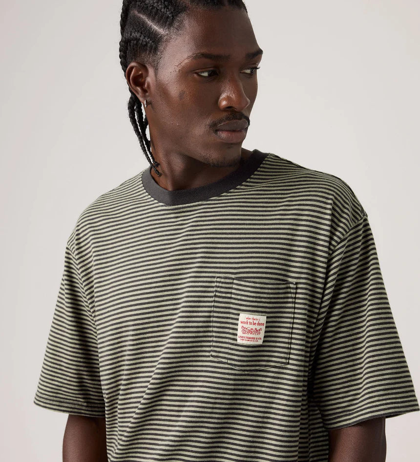 Levi's Men's Short-Sleeve Workwear T-Shirt - Euan Stripe Dried Sage - Stencil