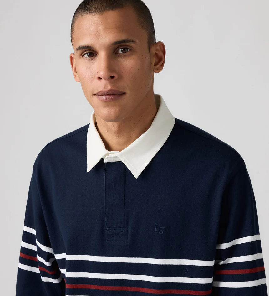 Levi's Men's Union Rugby Shirt - Theo Stripe Navy Blazer