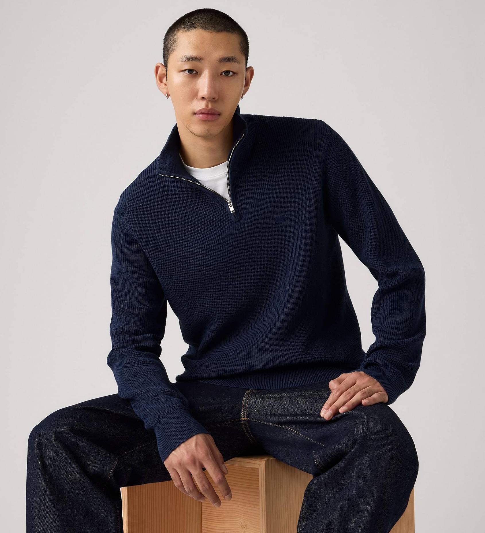 Levis Housemark Quarter Zip Sweater - Navy - Stencil