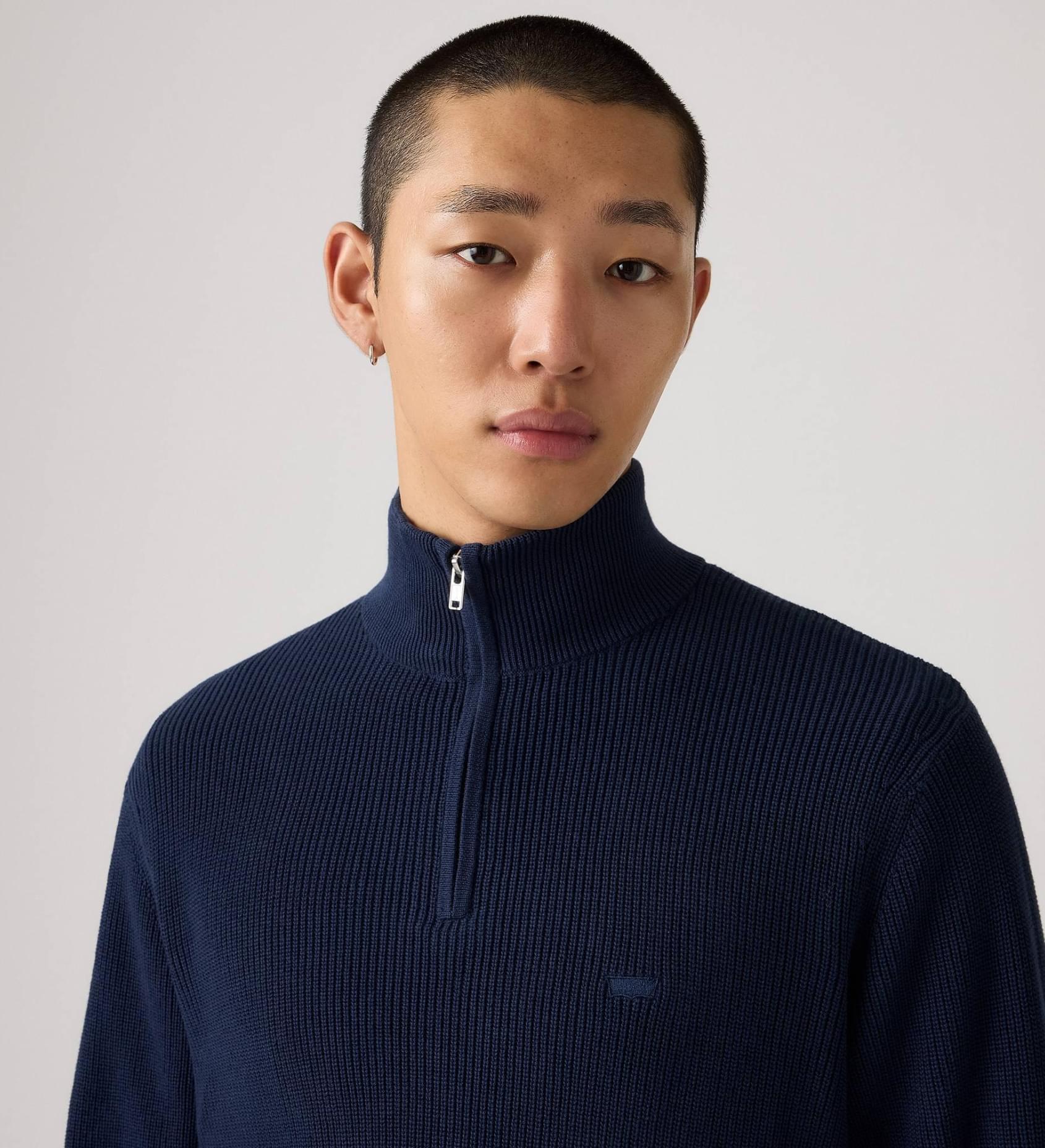 Levis Housemark Quarter Zip Sweater - Navy - Stencil