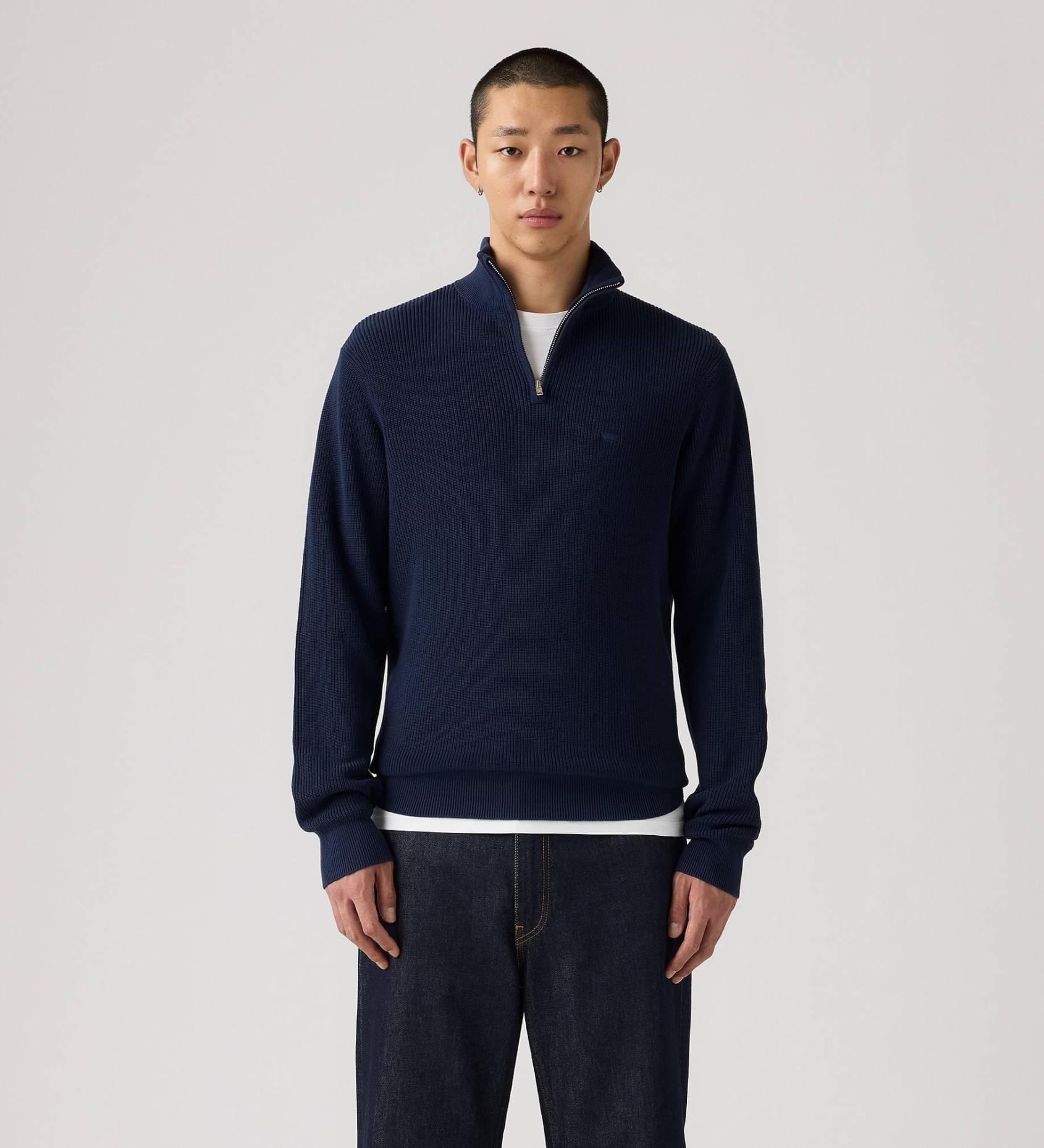 Levis Housemark Quarter Zip Sweater - Navy - Stencil