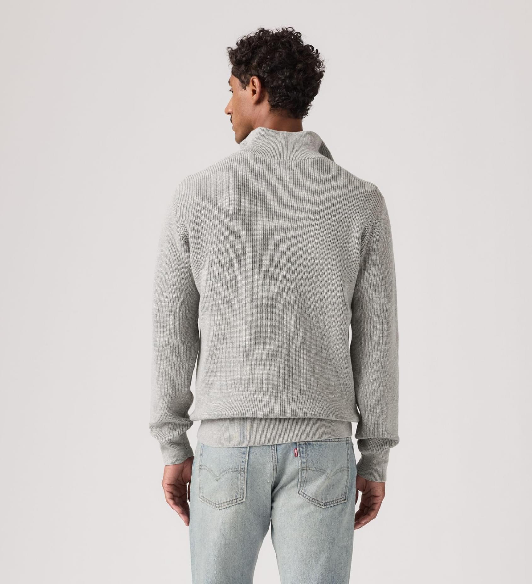 Levis Housemark Quarter Zip Sweater - Mid Tone Grey Heather - Stencil