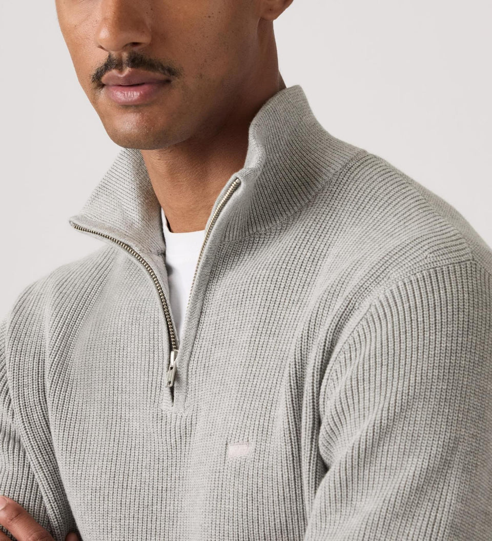 Levis Housemark Quarter Zip Sweater - Mid Tone Grey Heather
