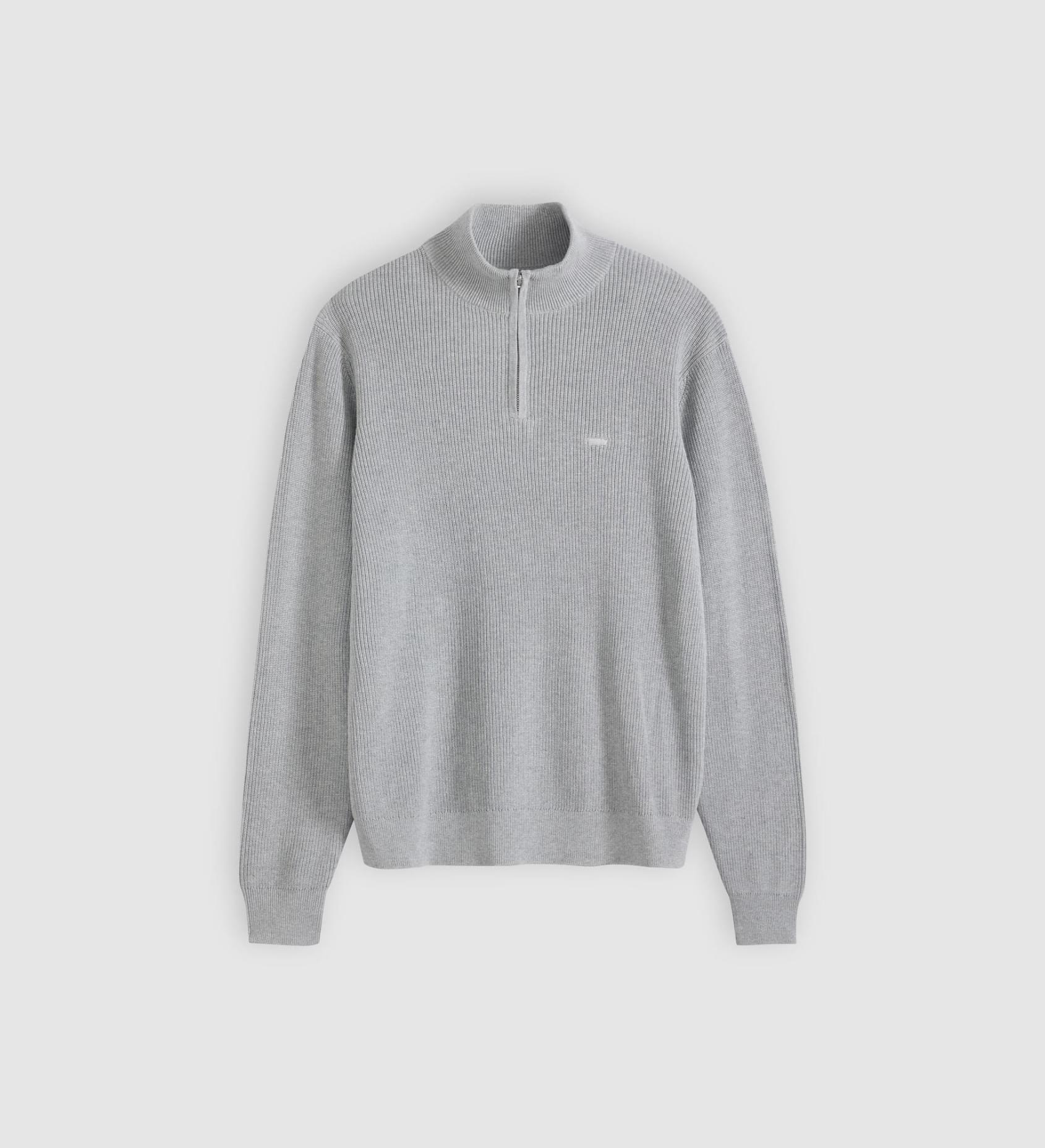 Levis Housemark Quarter Zip Sweater - Mid Tone Grey Heather - Stencil