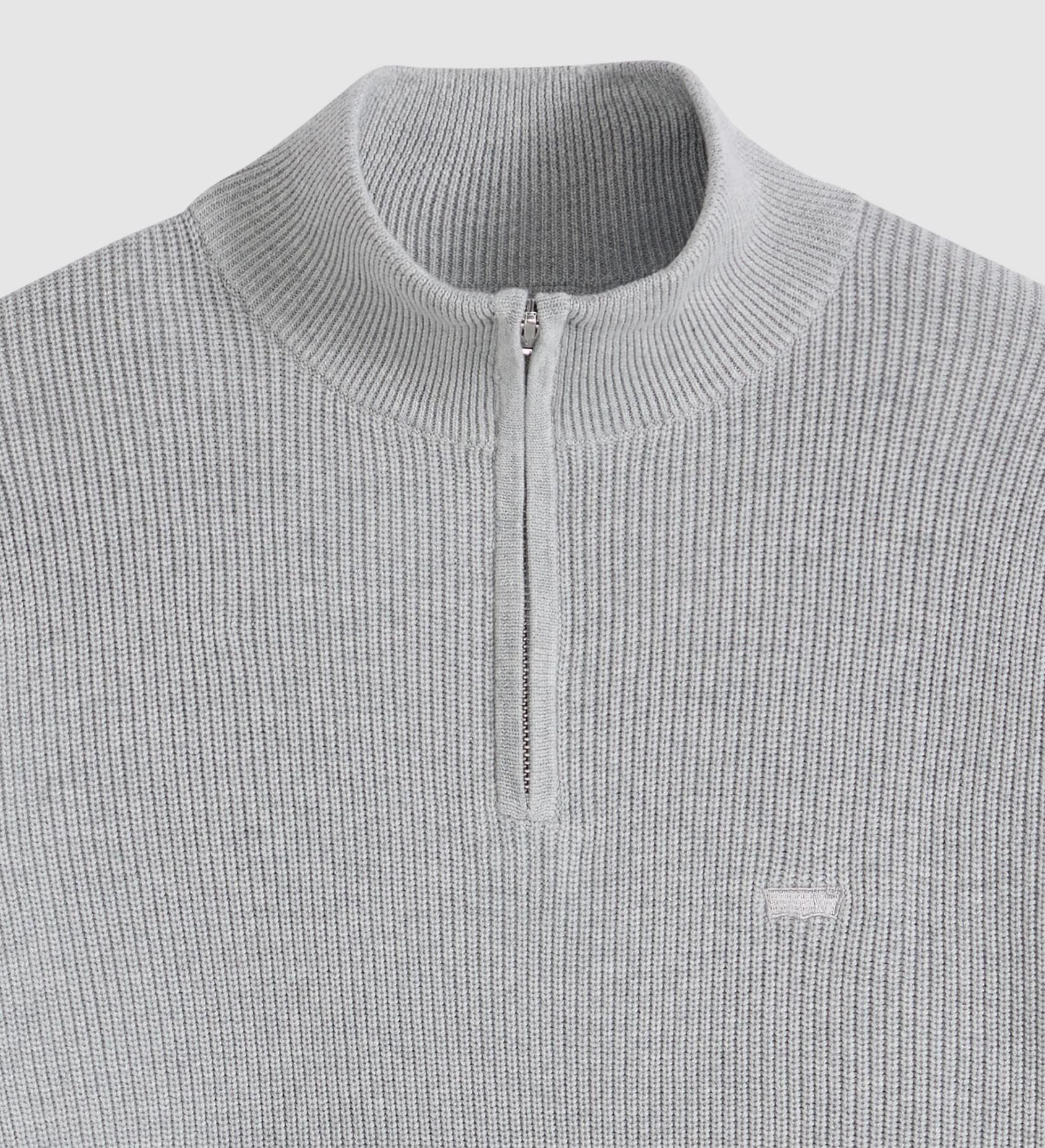 Levis Housemark Quarter Zip Sweater - Mid Tone Grey Heather - Stencil
