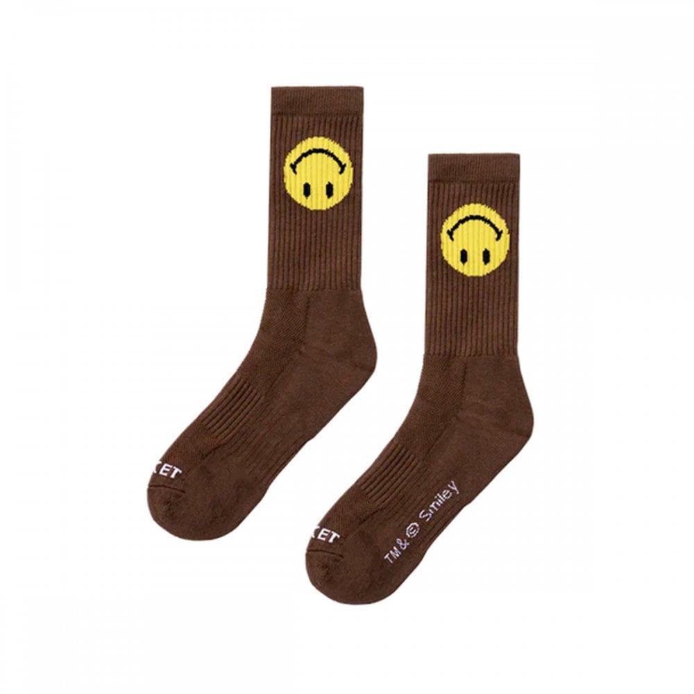 Market Smiley Upside Down Socks Brown - Stencil