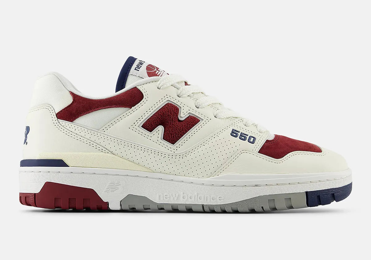 New Balance 550 Suede Toe - Burgundy / Navy - Stencil