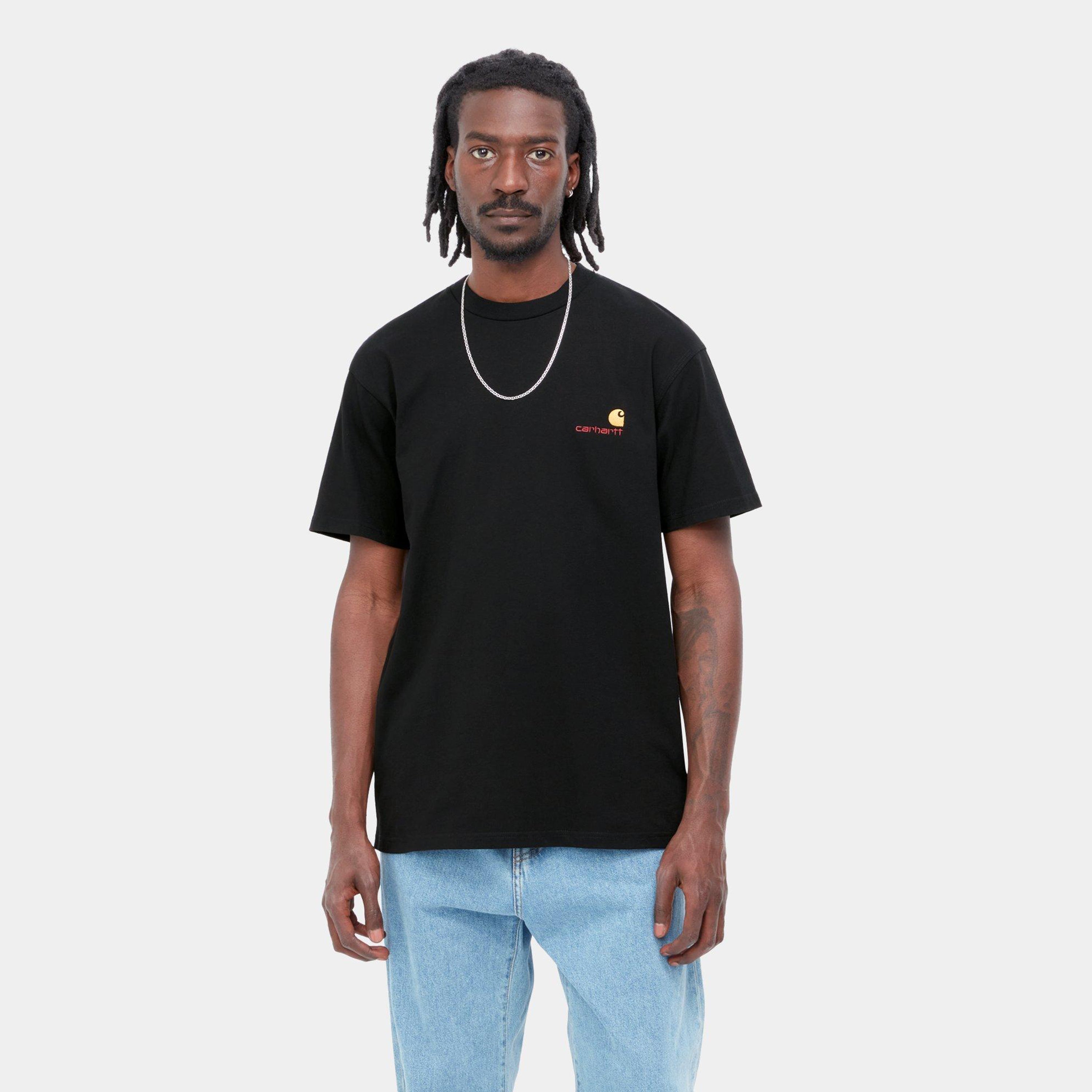 Carhartt S/S American Script T-Shirt - Black - Stencil