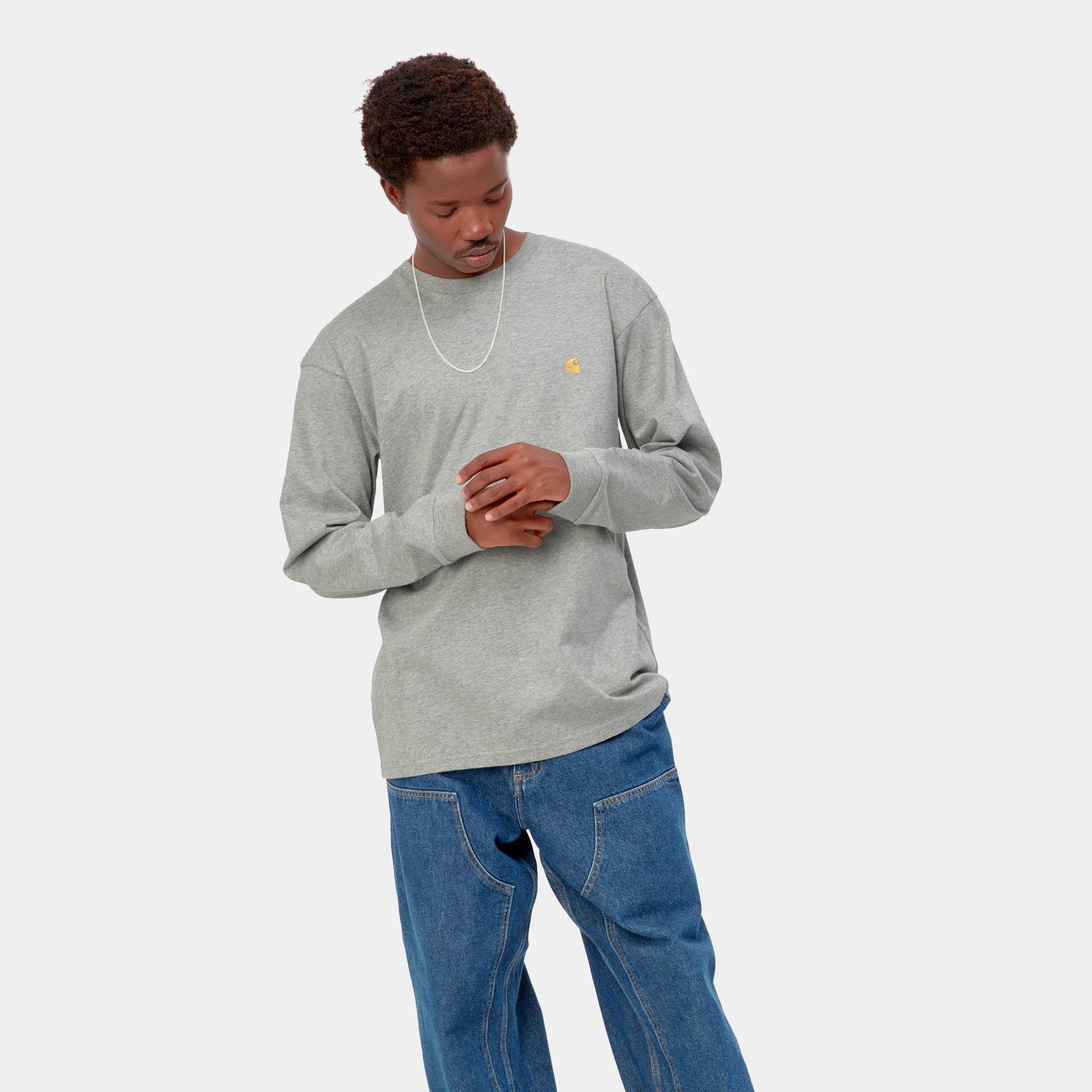 Carhartt L/S Chase T-Shirt - Grey Heather / Gold - Stencil