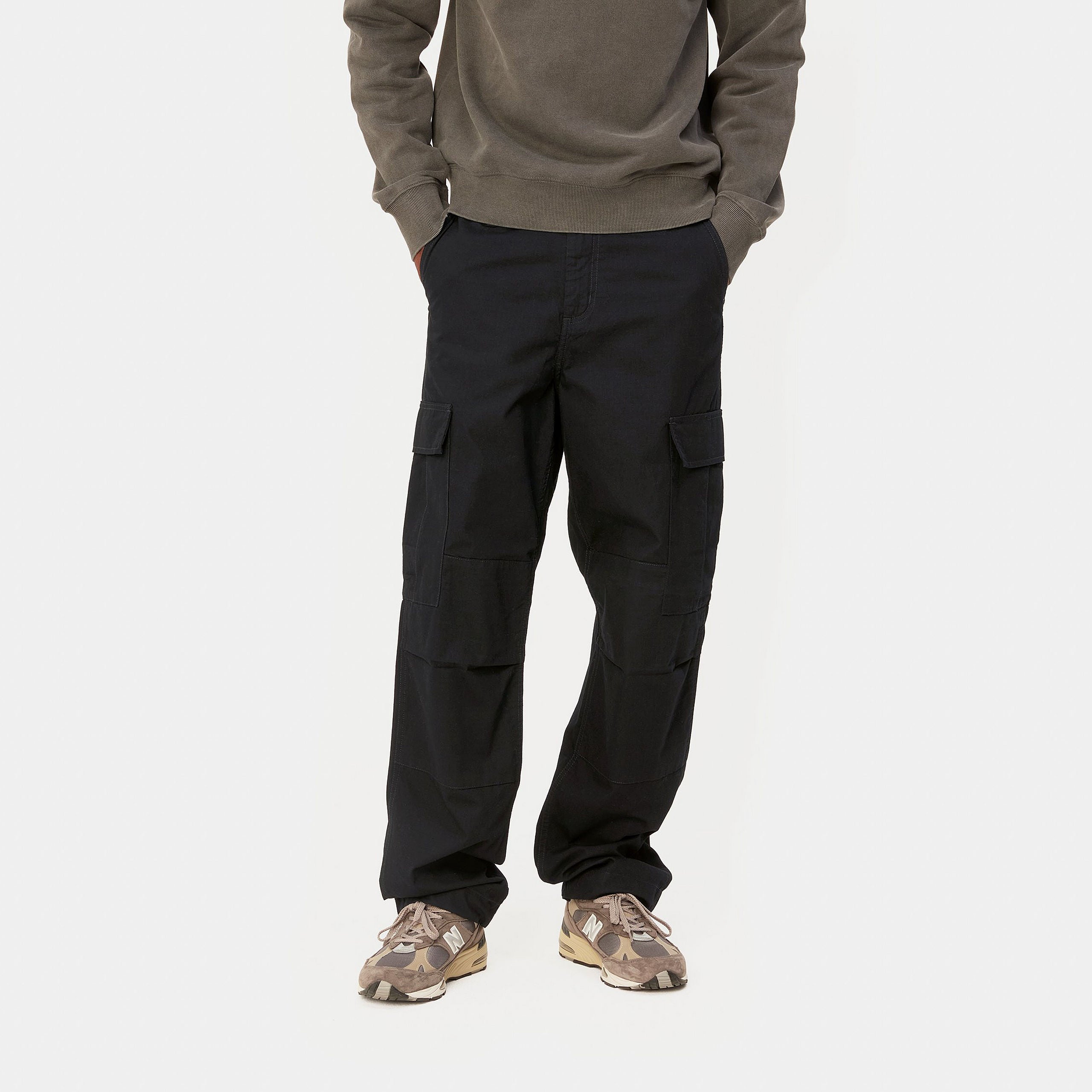 Carhartt Regular Cargo Pants - Black Rinsed (Columbia Ripstop) - Stencil