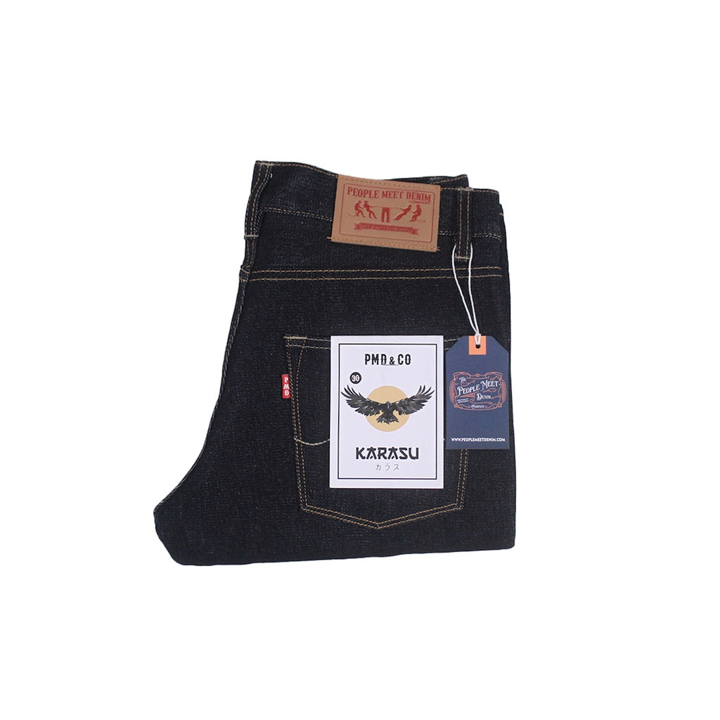 PMD & Co Karasu 14oz Black Indigo Denim Selvedge Accent Slim Fit - Stencil
