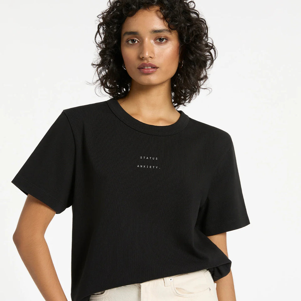 Status Anxiety Feels Right Logo - Women's Tee / Soft Black