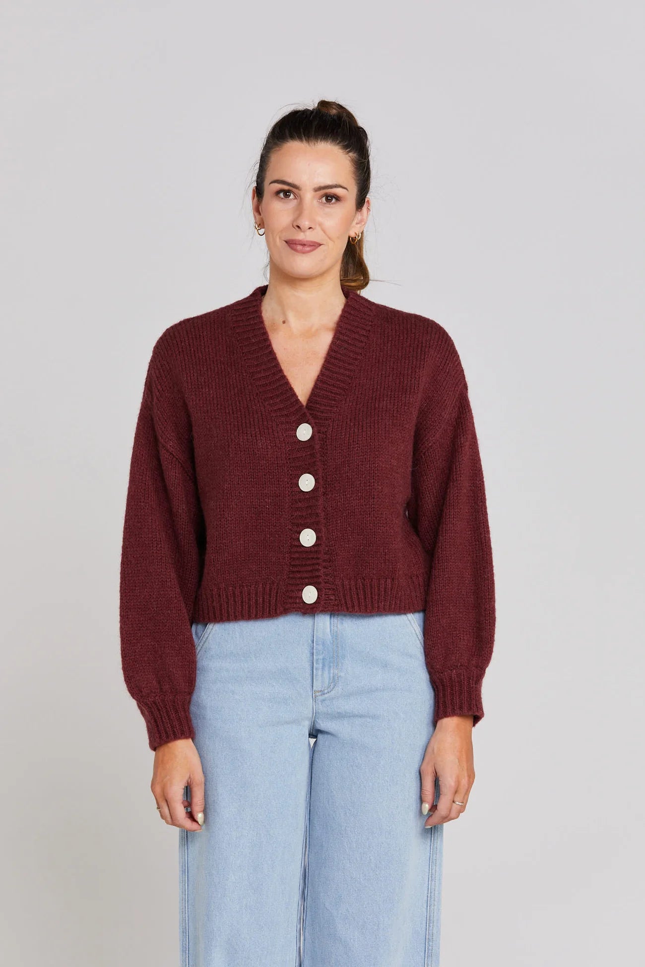 Thing Thing Huddle Cardigan - Winter Rouge - Stencil
