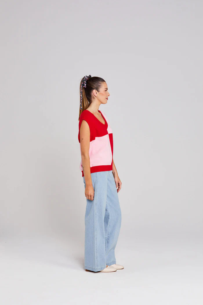 Thing Thing Divide Check Vest - Pink Tomato