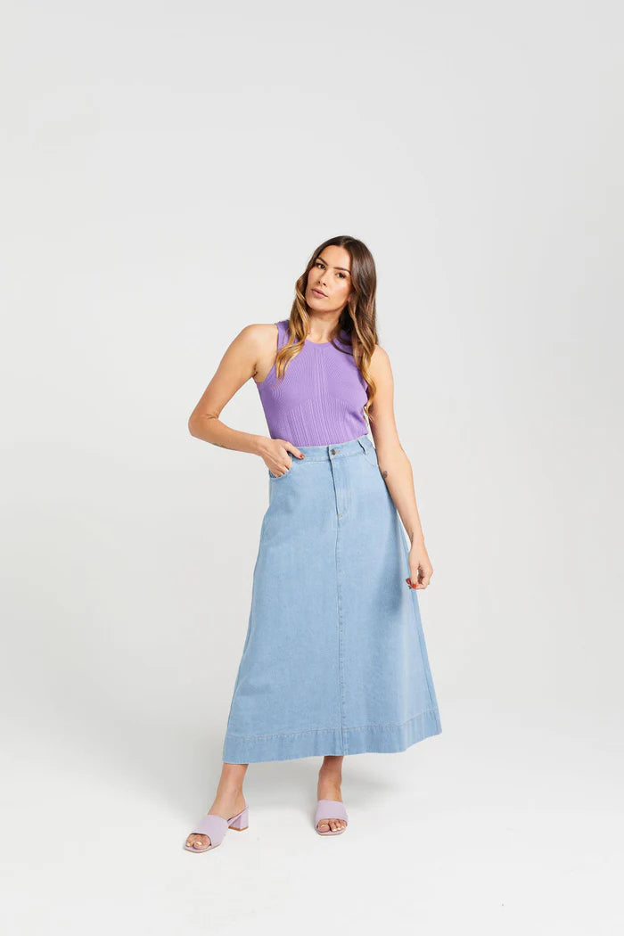 Thing Thing Bettie Skirt - Stone Wash Denim - Stencil
