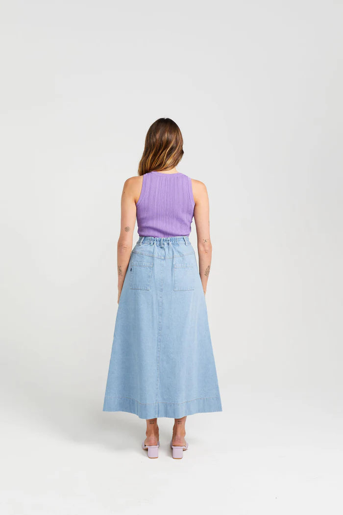 Thing Thing Bettie Skirt - Stone Wash Denim - Stencil