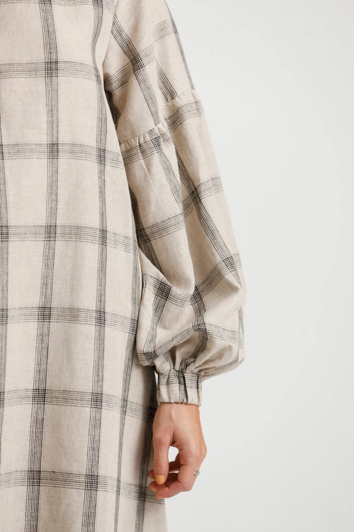 Thing Thing Billowing Dress - Oat Plaid - Stencil