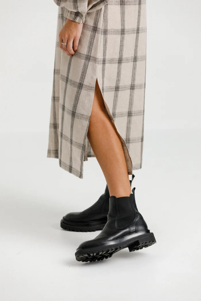 Thing Thing Billowing Dress - Oat Plaid - Stencil