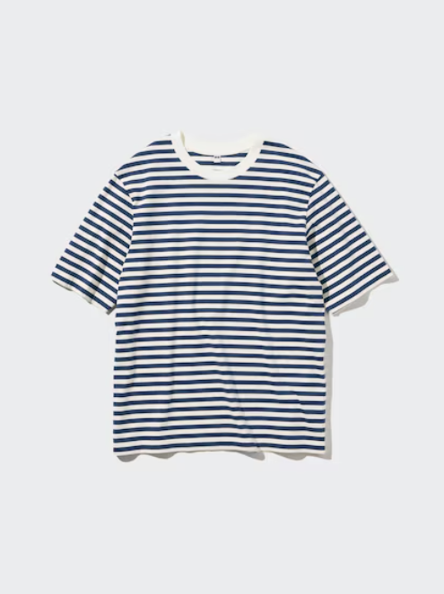 Uniqlo Oversized Striped Crew Neck Half Sleeve T-Shirt - 69 Navy