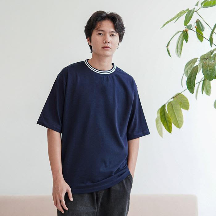 ODS Stripe Neck Tee - Navy/White