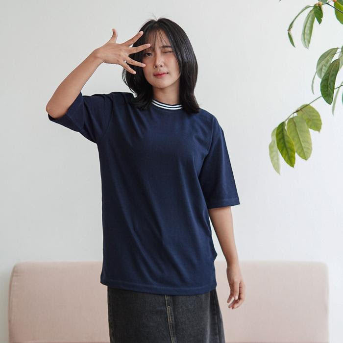ODS Stripe Neck Tee - Navy/White