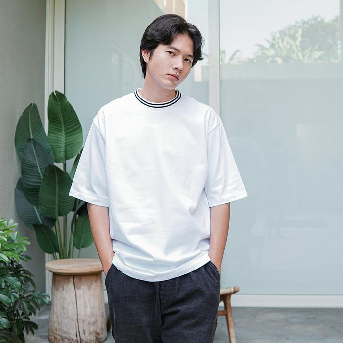 ODS Stripe Neck Tee - White/Black