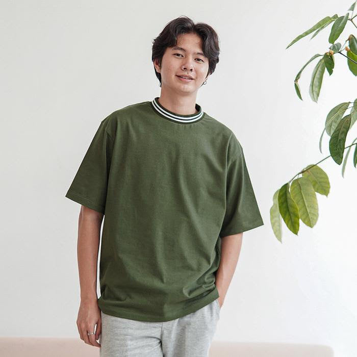 ODS Stripe Neck Tee - Army/White - Stencil