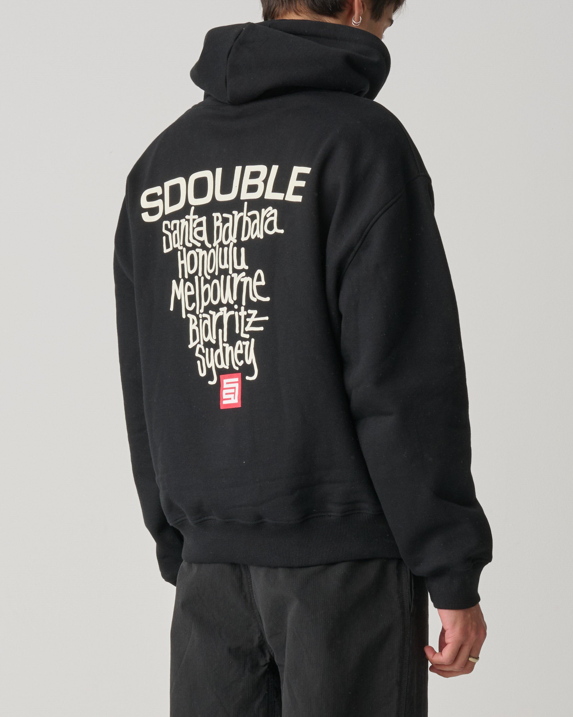 S-Double Cities Fleece Hood - Black - Stencil