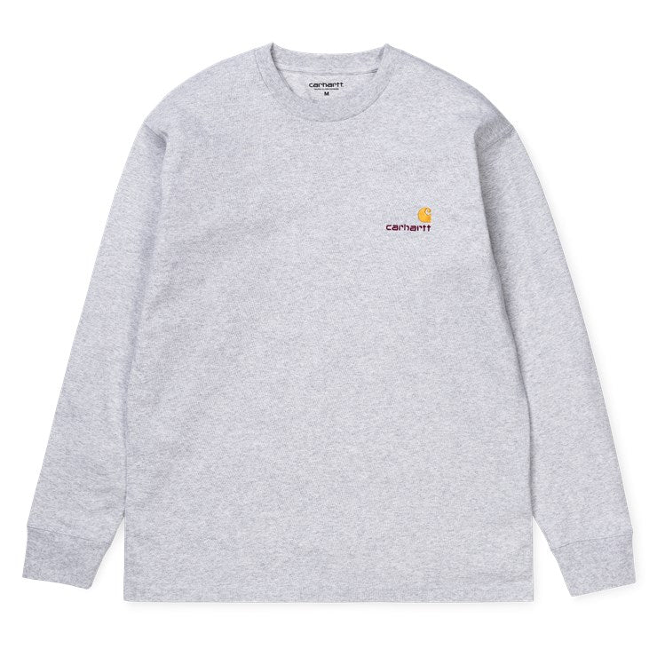 Carhartt L/S American Scrpit T-Shirt - Ash Heather / Gold - Stencil
