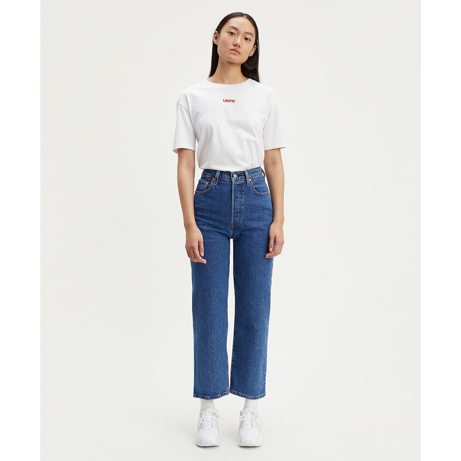 Levis Ribcage Straight Ankle Georgie Medium Wash - Stencil