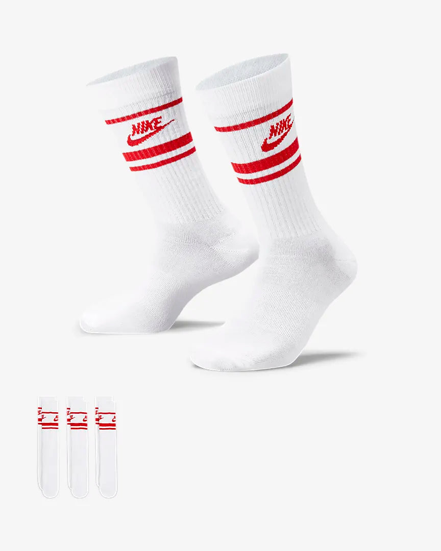 Nike Sportswear Everyday Essential Socks 3 Pack White/University Red