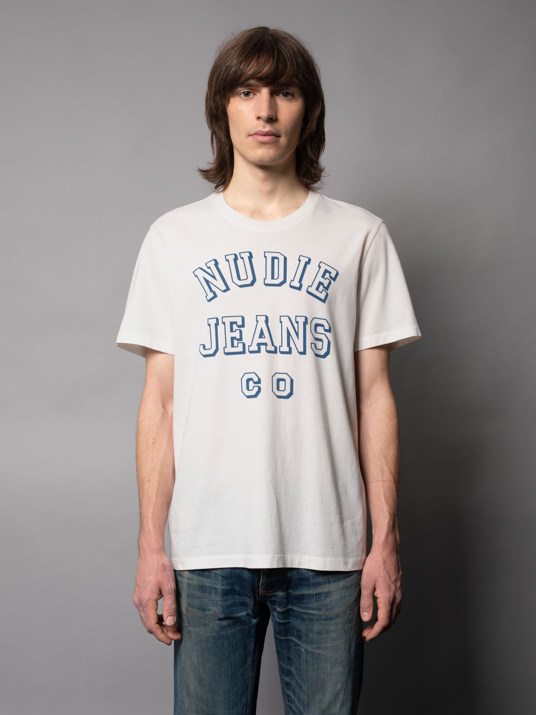 Nudie Roy Tee NJCO Chalk White - Stencil