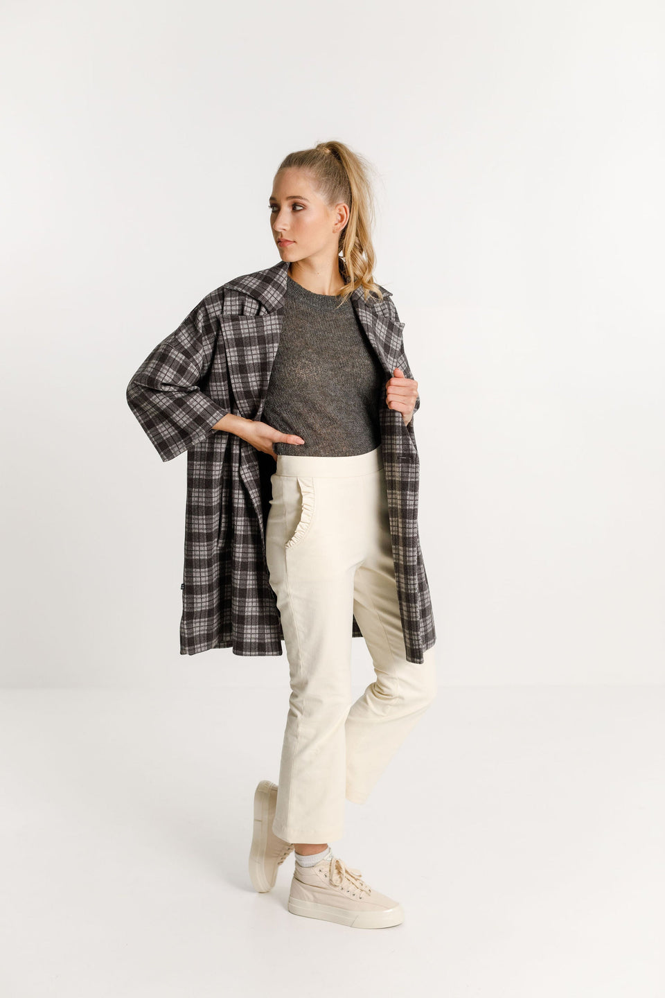Thing Thing Trixie Coat Charcoal Plaid